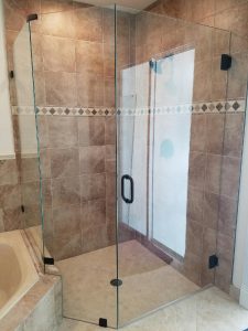 Custom shower doors installed in a Miramar bathroom