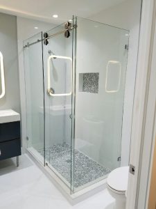 Custom shower door installed in a Palm Beach Gardens home