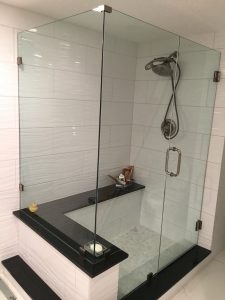 Custom shower door installed in a Palm Springs, FL bathroom