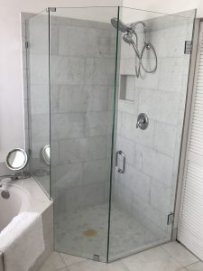 Custom shower door installed in a Parkland bathroom